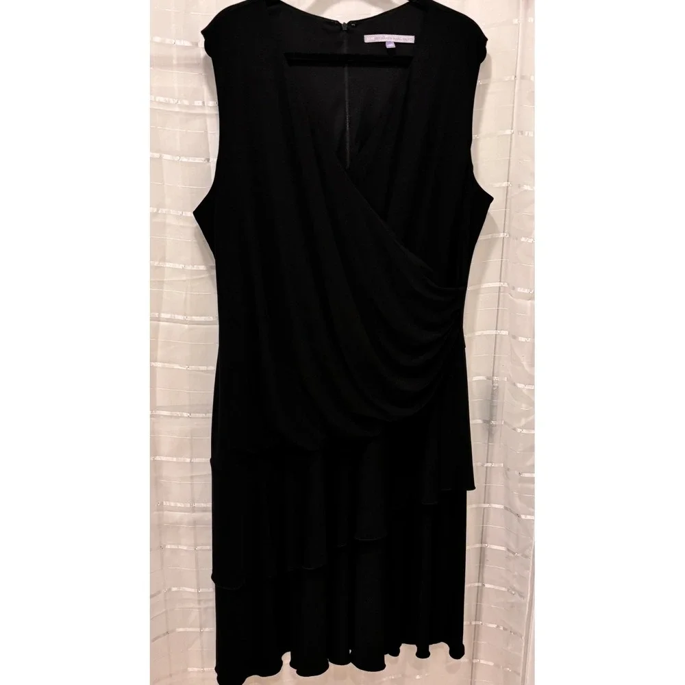 Luxe by Carmen Marc Valvo Black Draped Tiered Ruffle Cocktail Dress PlusSize 22W